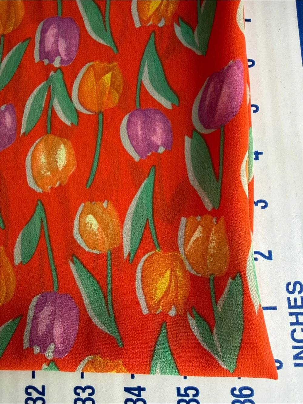 Vintage John Kaldor Fabric 3 Yds Tulip Floral Orange/Red Crepe Semi Sheer 44”